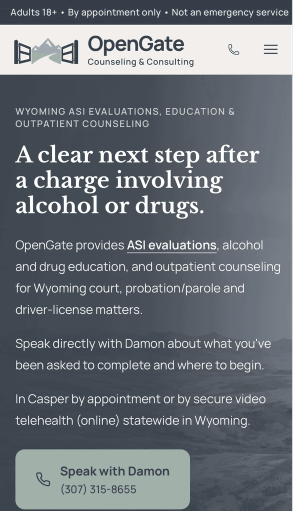 The damonlaird.com home page on a phone